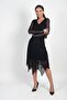 Women's V-Neck Lined Front Gathered Skirt Asymmetrical Midi Lace Dress
