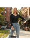 Women's Square Neck Front Collar Drop Detail Black Ribbed Knit Blouse - 3