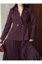 Double Button Blazer Jacket and Pleated Long Skirt Set - 3