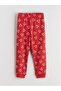 Red Crew Neck Printed Girls Pajamas Set - 8