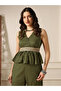 Striped Embroidered Peplum Top and Bell Bottom Pants Fusion Co-Ords - 6