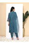 Women Blue Viscose Kurta with Pants and Dupatta Set - 3