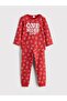Red Crew Neck Printed Girls Pajamas Set