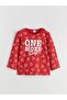 Red Crew Neck Printed Girls Pajamas Set - 5