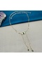 Gold Color Stone Paperclip Chain Dangle Long Necklace - 5