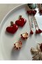 Red Gold Detailed Minimal Hoop Earrings - 4