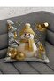 Christmas Themed Santa Claus Deer Theme Gold Patterned Set of 2 Digital Printed Gift Pillow Cushion Covers - 3
