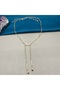 Gold Color Stone Paperclip Chain Dangle Long Necklace - 4