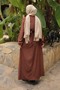 Corded Fabric Long Dress with Brown Chain Belt - 2