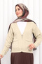 Beige Double Pocket Zippered Knit Cardigan - 3