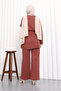 Burgundy Belted Linen Tunic Trouser Set - 3