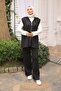 Black Corded Fabric Vest Tunic Trouser Three Piece Suit - 3