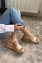 Women's Bohema Beige Skin Single Strap Thick Cork Sole Orthopedic Sandals K-210