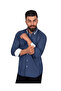 Slim Fit Men's Shirt with Navy Blue Design Detail - 4