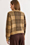 Women's Camel Crew Neck Buttoned Thick Plaid Cardigan Hrk-19000449 - 2