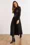 Women's Black Belted Zippered Maxi Pleated Skirt Etk-19000377 - 5