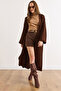 Women's Bitter Brown Cuffed Folded Maxi Knit Cardigan Hrk-19000297 - 5