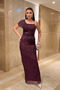 Sequin Fabric Shawl Detail Evening Dress - AUBERGINE - 2