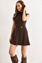 Women's Brown Accessory Detailed Mini Flared Dress Elb-19002572 - 6