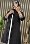 Cavi̇dan Trench Coat Striped Bondit Fabric Women's Black Convertible Buttoned Trench Coat with Drawstring Waist and Hood - 2