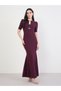 Women Burgundy Sheath Maxi Dress with Bow Detail - 3