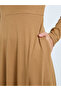 Beige High Neck Long Sleeve A-Line Midi Dress - 5