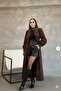 Plus Size Balloon Sleeve Resort Collar Belted Long Trench Coat - 4