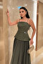 Design Dress with Beaded Fabric Top and Chiffon Bottom - KHAKI GREEN - 3