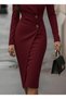 New Season Modern Classic Combined Imported Crepe Double-Breasted Collar Side Buttoned Midi Dress - 2