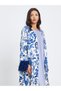 Women Blue Floral Print Abaya with Fringed Sleeves - 2
