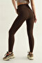 Premium Fleece Inside, Fleece-Lined , Diving Fabric, Shaping / Sculpting Interlock Winter Knitted Brown Leggings - 2