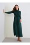 Women Dark Green Maxi Dress with Tie Belt - 2