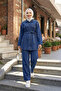 Women's Navy Blue Double Suit with Pocket Detail, Button Closure, and Belt - 2