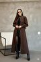Plus Size Balloon Sleeve Resort Collar Belted Long Trench Coat