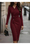 New Season Modern Classic Combined Imported Crepe Double-Breasted Collar Side Buttoned Midi Dress - 4