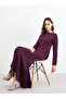 Burgundy Long Sleeve A-Line Maxi Dress