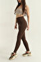 Premium Fleece Inside, Fleece-Lined , Diving Fabric, Shaping / Sculpting Interlock Winter Knitted Brown Leggings - 4