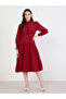 Red Pleated Buttoned Midi Shirt Dress