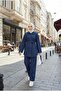 Women's Navy Blue Double Suit with Pocket Detail, Button Closure, and Belt - 3