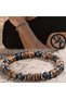 Lava Stone Men's Natural Stone Bracelet - 8 Mm, with Coconut Detail, Elastic