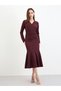 Women Burgundy Mermaid Hem Midi Dress - 3