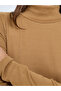 Beige High Neck Long Sleeve A-Line Midi Dress - 4