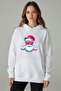 Women's Oversized 100% Cotton'Cheerful Santa Claus' Printed Hooded Sweatshirt