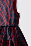Girls' Plaid Patterned Fluffy Navy Blue Party Dress with Ribbon Waist - 2