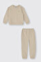 Baby Girl Beige Tracksuit Set with Embroidery Detail