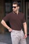 Brown Polo Collar Short Sleeve Knitwear Men's T-Shirt 6900