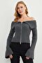 Zippered Madonna Collar Cardigan with Sleeve Detail - 3