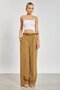 Belted Pleated Palazzo Fabric Women's Trousers - Khaki