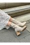 Beige Skin Stretch (Memmy) Blunt Toe Women's Heeled Boots - 4
