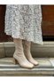 Beige Skin Stretch (Memmy) Blunt Toe Women's Heeled Boots - 2